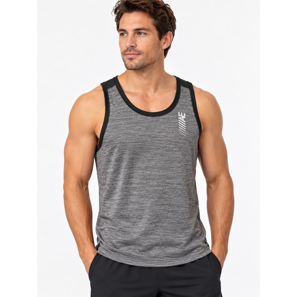 American Eagle Mens Activewear Tank Top Gray Heather Black Mesh Back Size S